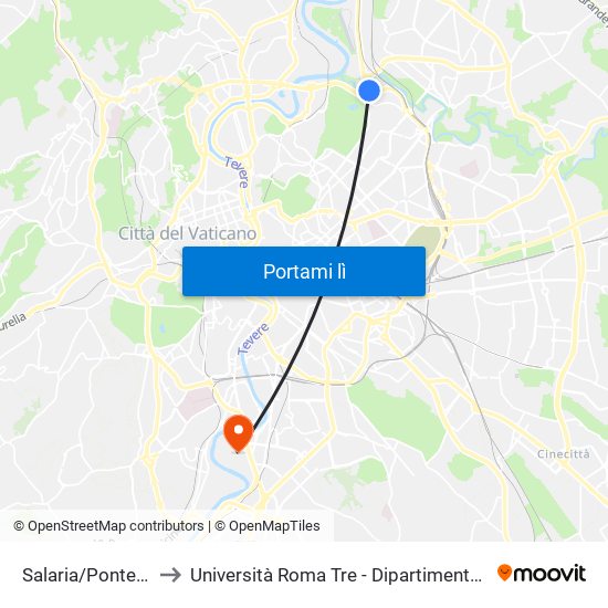 Salaria/Ponte Salario to Università Roma Tre - Dipartimento Di Ingegneria map