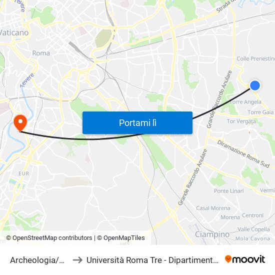 Archeologia/Biscarra to Università Roma Tre - Dipartimento Di Ingegneria map
