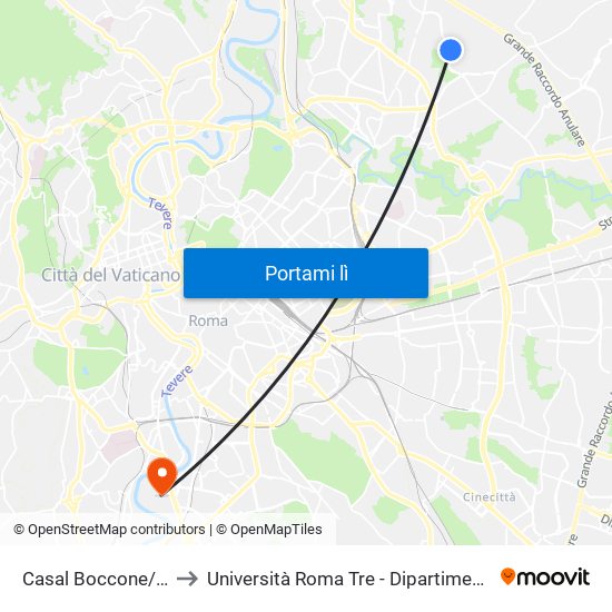 Casal Boccone/Almaviva to Università Roma Tre - Dipartimento Di Ingegneria map