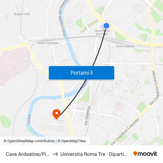 Cave Ardeatine/Piramide (Mb) to Università Roma Tre - Dipartimento Di Ingegneria map