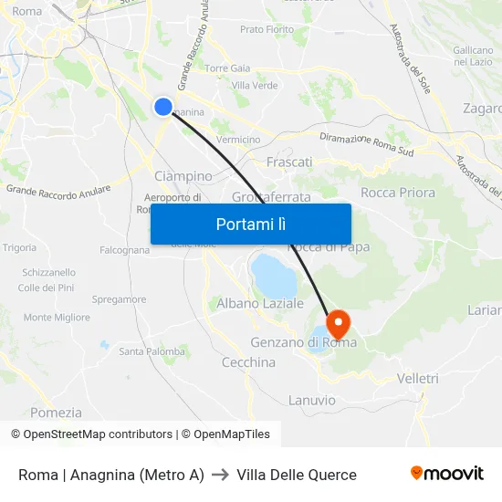Roma | Anagnina (Metro A) to Villa Delle Querce map