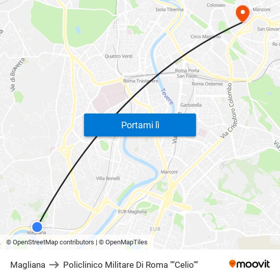 Magliana to Policlinico Militare Di Roma ""Celio"" map