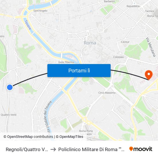 Regnoli/Quattro Venti to Policlinico Militare Di Roma ""Celio"" map