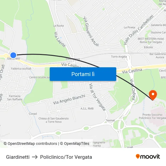 Giardinetti to Policlinico/Tor Vergata map