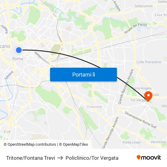 Tritone/Fontana Trevi to Policlinico/Tor Vergata map