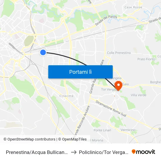 Prenestina/Acqua Bullicante to Policlinico/Tor Vergata map