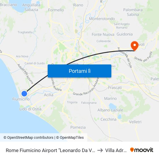 Rome Fiumicino Airport "Leonardo Da Vinci" (Fco) to Villa Adriana map