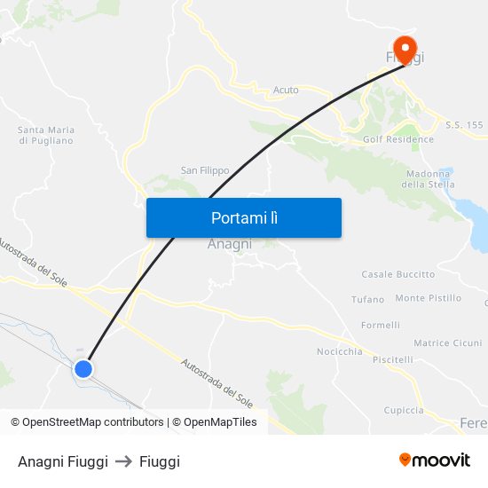 Anagni Fiuggi to Fiuggi map