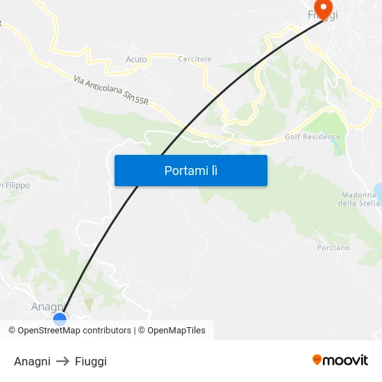 Anagni to Fiuggi map