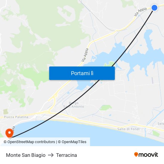 Monte San Biagio to Terracina map