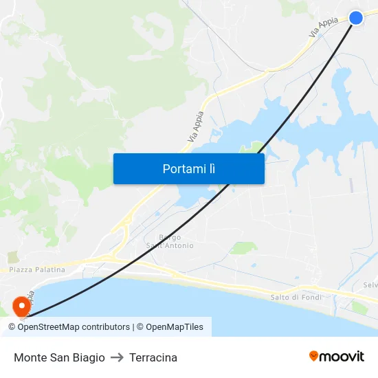 Monte San Biagio to Terracina map
