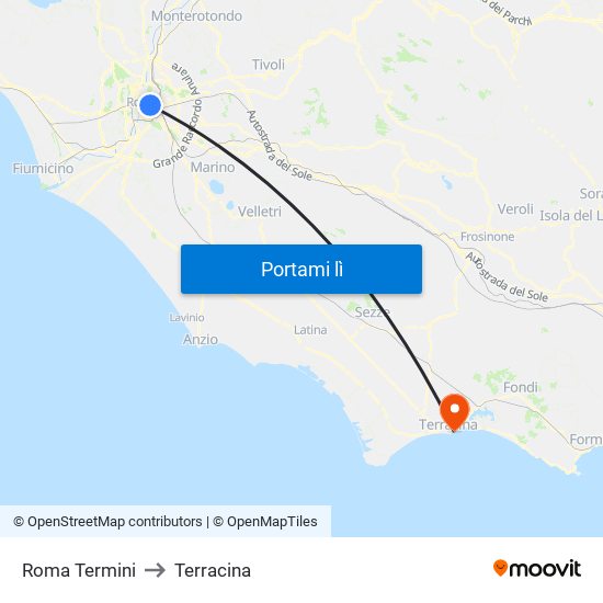 Roma Termini to Terracina map