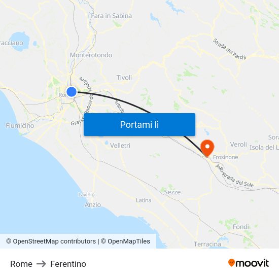 Rome to Ferentino map