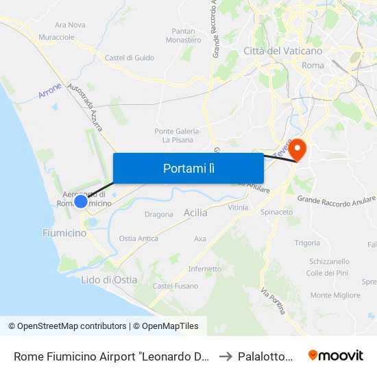 Rome Fiumicino Airport "Leonardo Da Vinci" (Fco) to Palalottomatica map