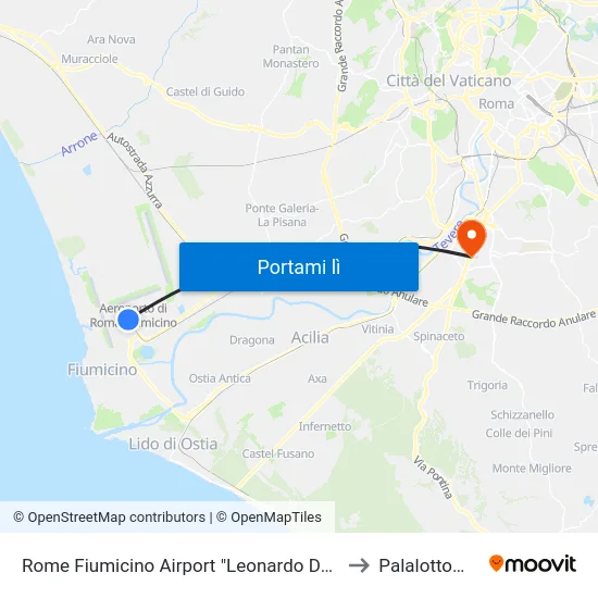 Rome Fiumicino Airport "Leonardo Da Vinci" (Fco) to Palalottomatica map
