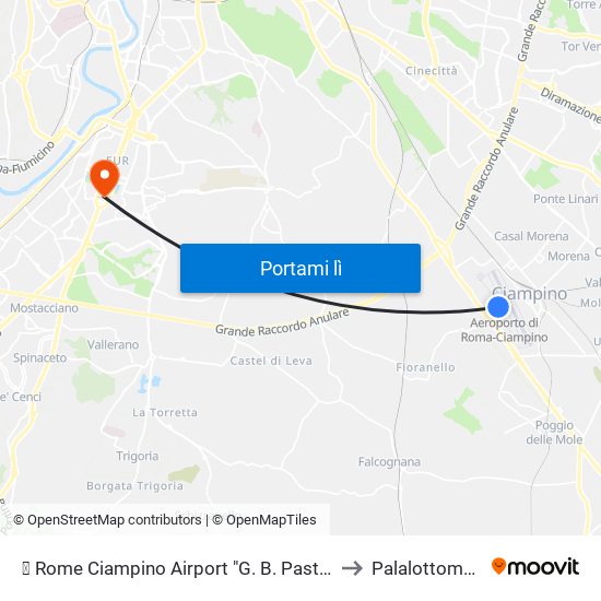 ✈ Rome Ciampino Airport "G. B. Pastine" (Cia) to Palalottomatica map