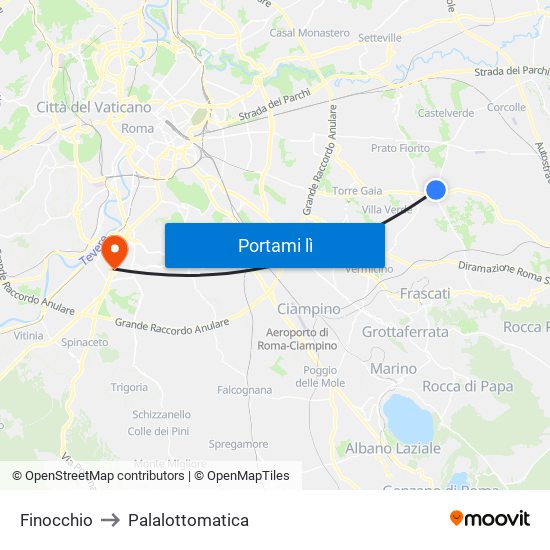 Finocchio to Palalottomatica map