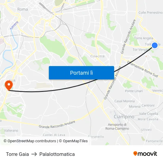 Torre Gaia to Palalottomatica map