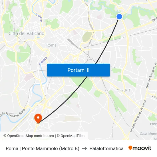 Roma | Ponte Mammolo (Metro B) to Palalottomatica map
