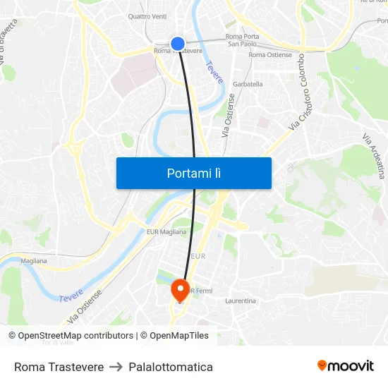 Roma Trastevere to Palalottomatica map