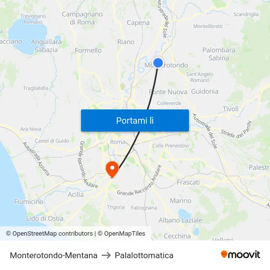 Monterotondo-Mentana to Palalottomatica map
