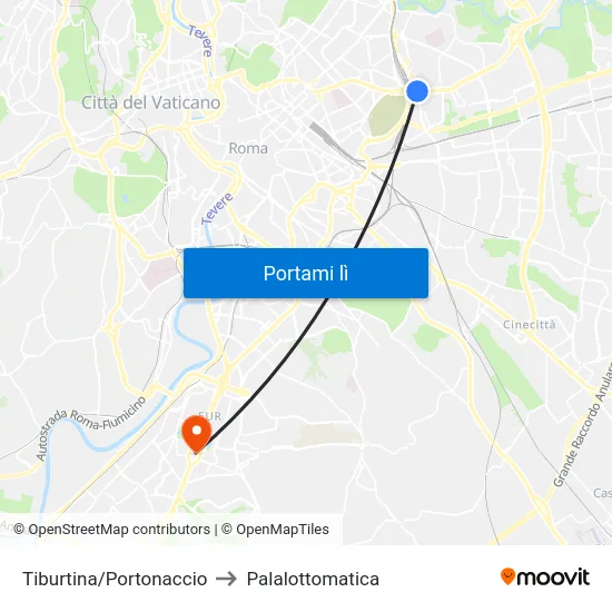 Tiburtina/Portonaccio to Palalottomatica map