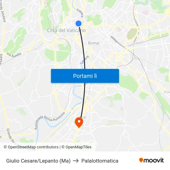 Giulio Cesare/Lepanto (Ma) to Palalottomatica map