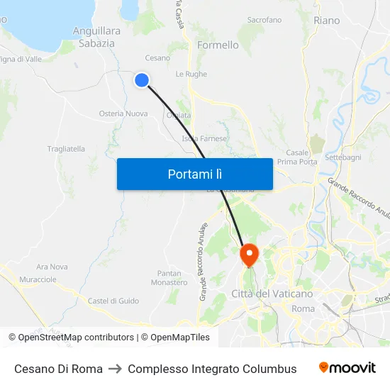 Cesano Di Roma to Complesso Integrato Columbus map