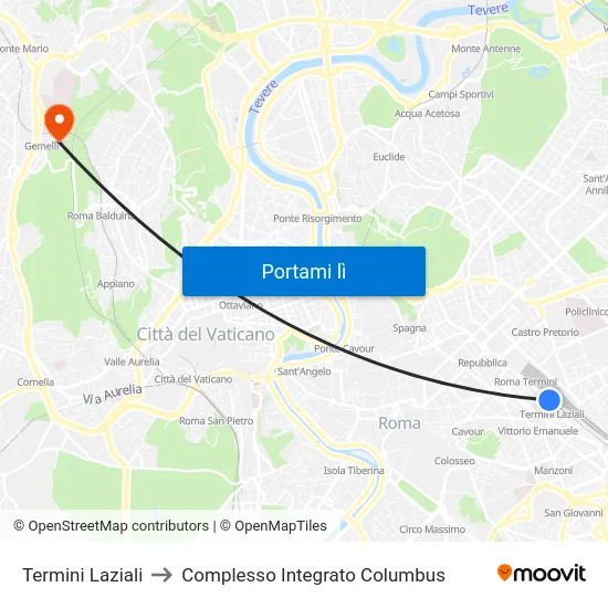 Termini Laziali to Complesso Integrato Columbus map