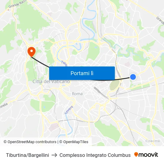 Tiburtina/Bargellini to Complesso Integrato Columbus map