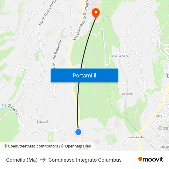 Cornelia (Ma) to Complesso Integrato Columbus map
