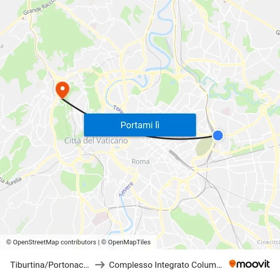 Tiburtina/Portonaccio to Complesso Integrato Columbus map