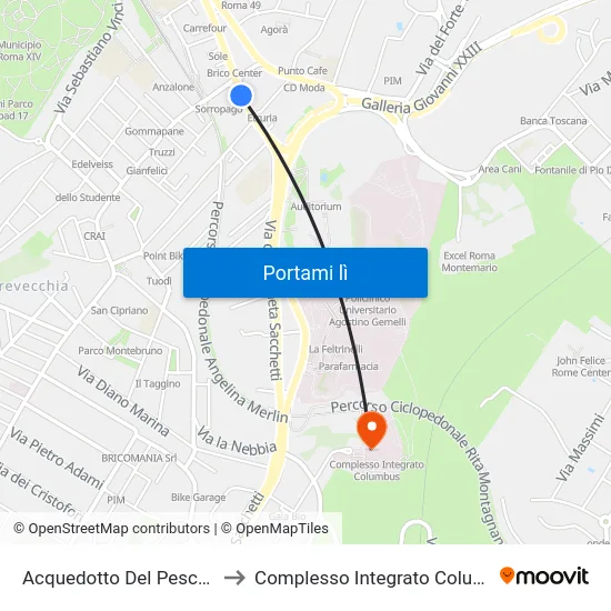 Acquedotto Del Peschiera to Complesso Integrato Columbus map