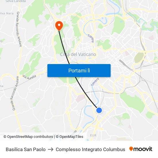 Basilica San Paolo to Complesso Integrato Columbus map