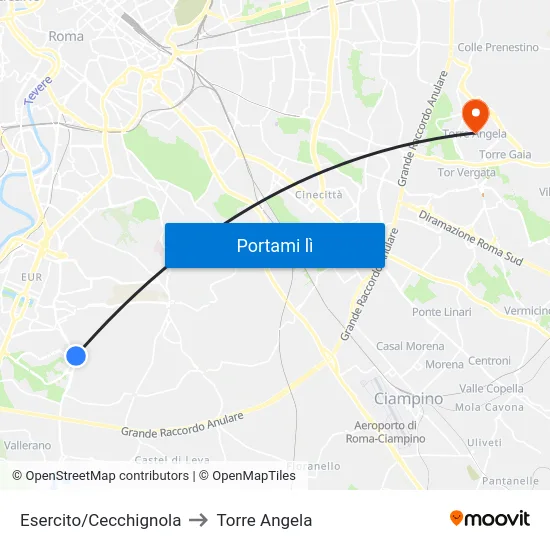Esercito/Cecchignola to Torre Angela map