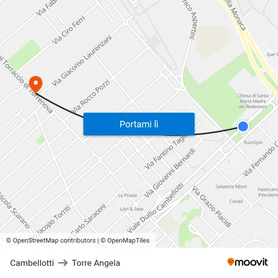 Cambellotti to Torre Angela map