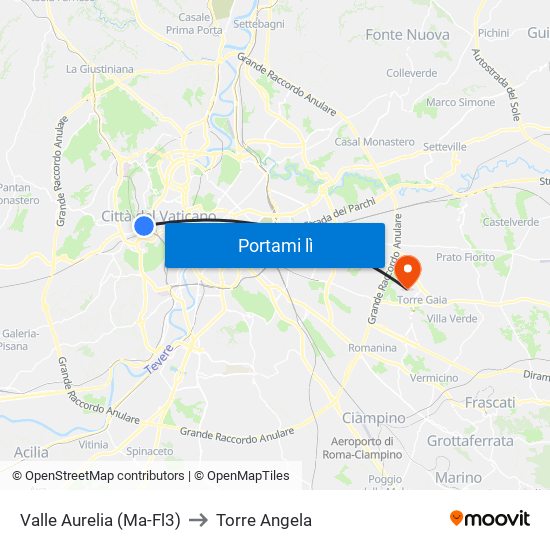 Valle Aurelia (Ma - Fl3) to Torre Angela map