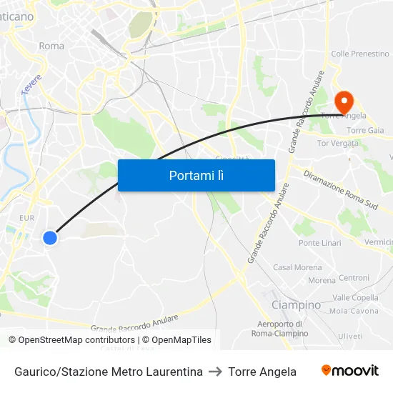 Gaurico/Stazione Metro Laurentina to Torre Angela map