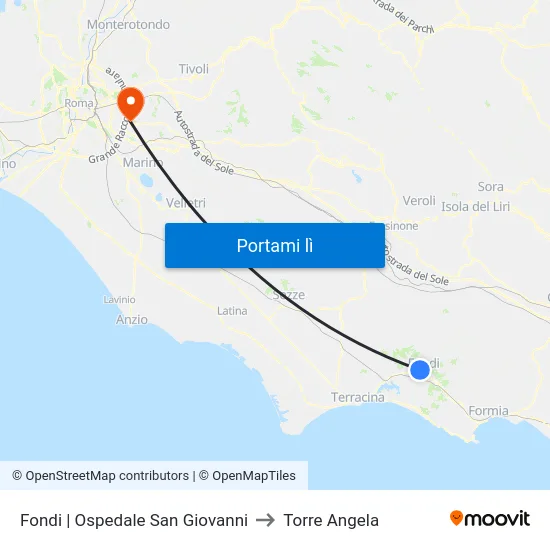 Fondi | Ospedale San Giovanni to Torre Angela map