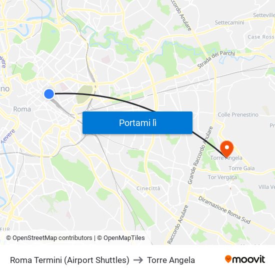 Roma Termini (Airport Shuttles) to Torre Angela map