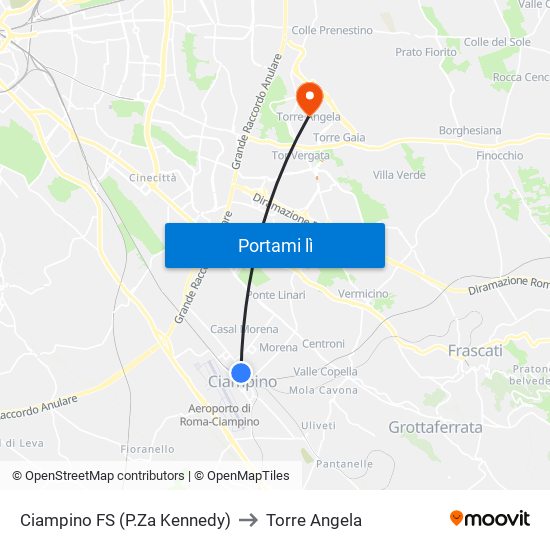 Ciampino FS (P.Za Kennedy) to Torre Angela map