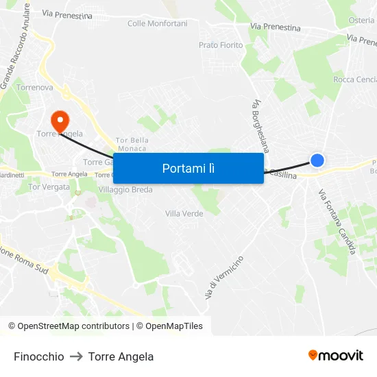 Finocchio to Torre Angela map