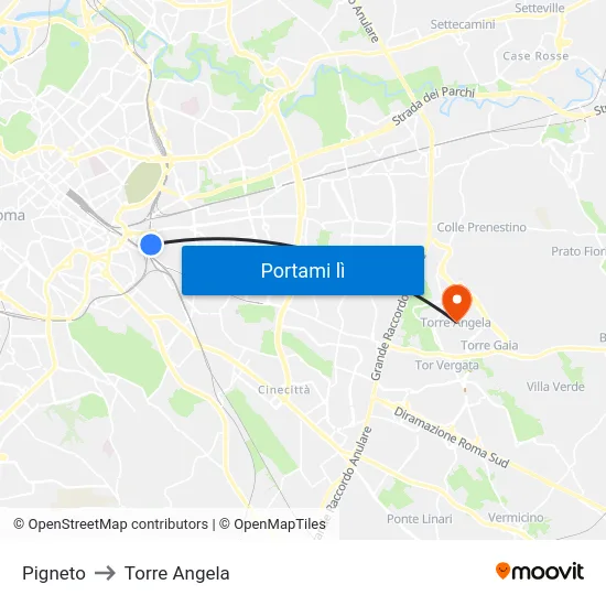 Pigneto to Torre Angela map