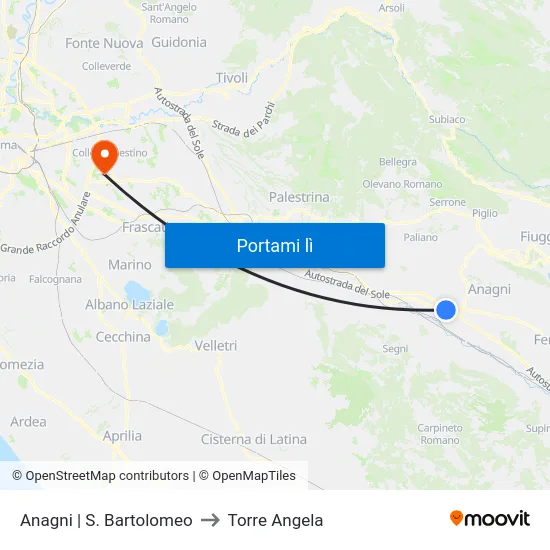 Anagni | S. Bartolomeo to Torre Angela map