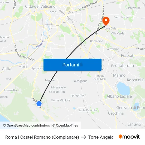 Roma | Castel Romano (Complanare) to Torre Angela map