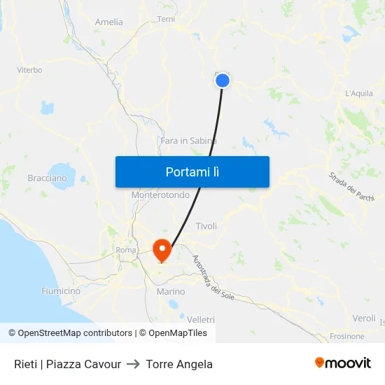 Rieti | Piazza Cavour to Torre Angela map