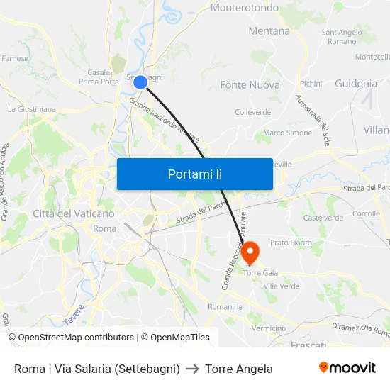 Roma | Via Salaria (Settebagni) to Torre Angela map