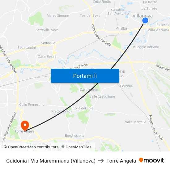 Guidonia | Via Maremmana (Villanova) to Torre Angela map