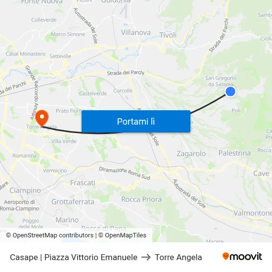 Casape | Piazza Vittorio Emanuele to Torre Angela map