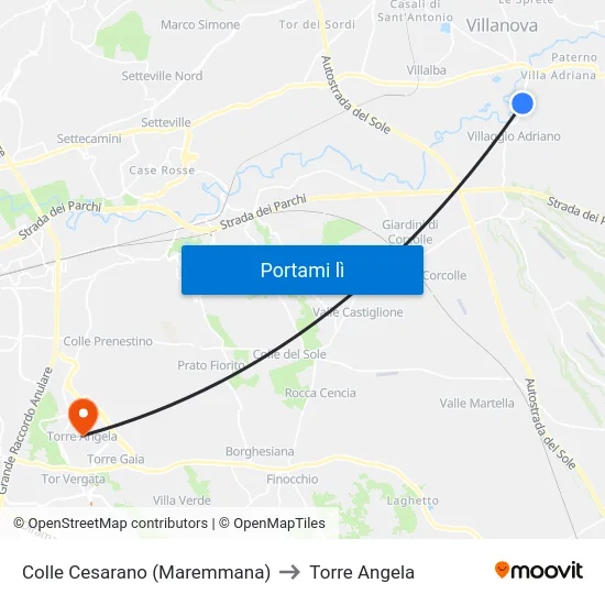 Colle Cesarano (Maremmana) to Torre Angela map